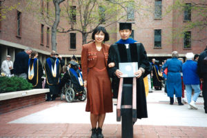 Picture of Zhu Shen and her husband, Changyou Chen, at his PhD graduation in biochemistry, at the University of Colorado Health Sciences Center, School of Medicine, Denver, 1995