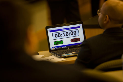 Judge watching 10-minute timer