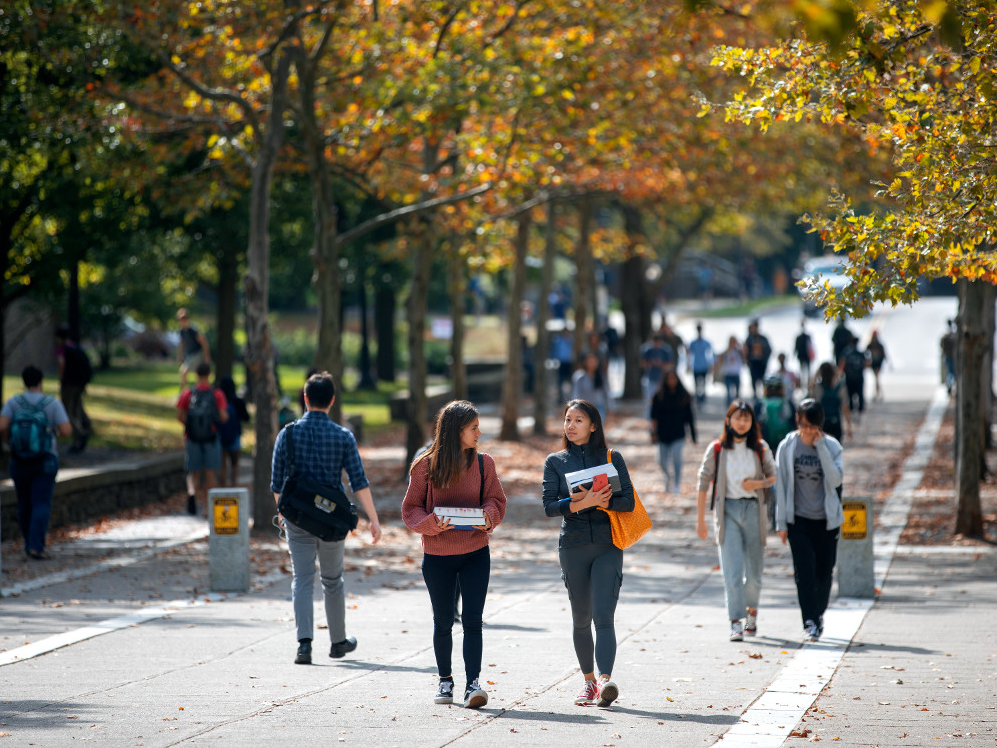 Students Walking in Ho Plaza.