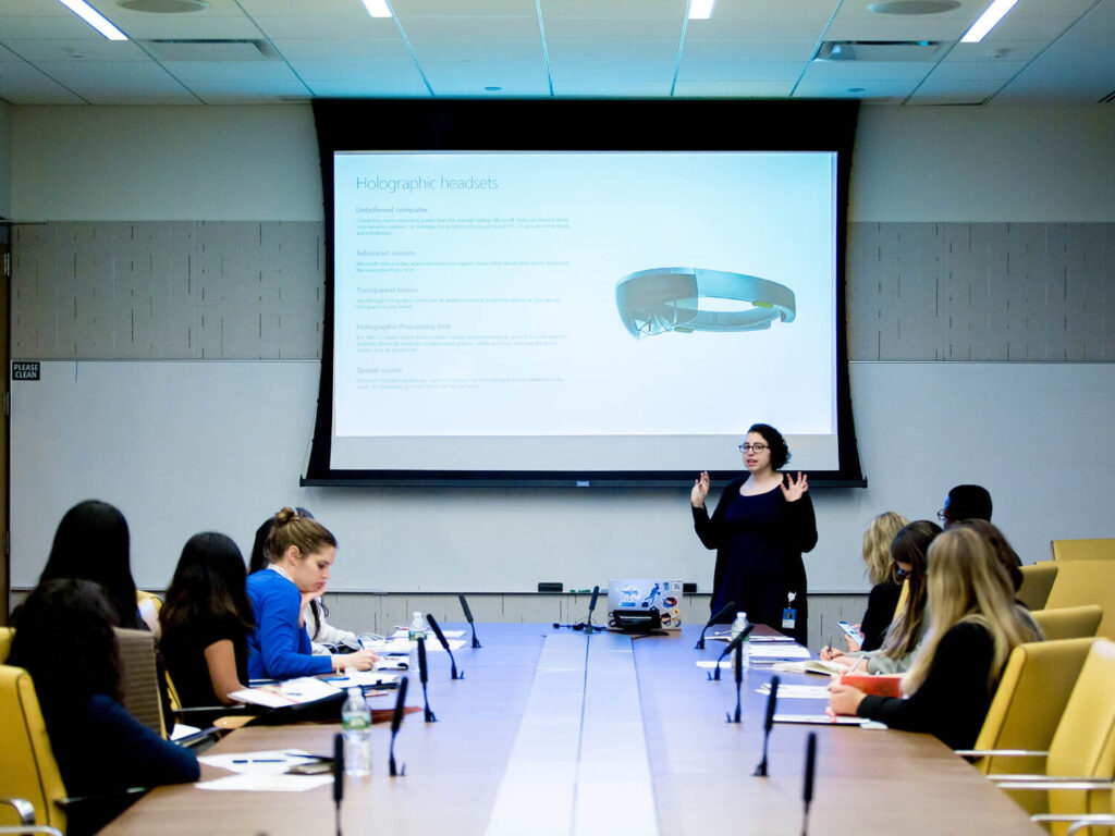 A woman giving a presentation