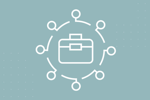 Illustration of a briefcase and people icons
