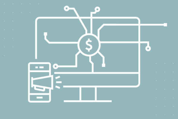 Illustration with tech and marketing icons