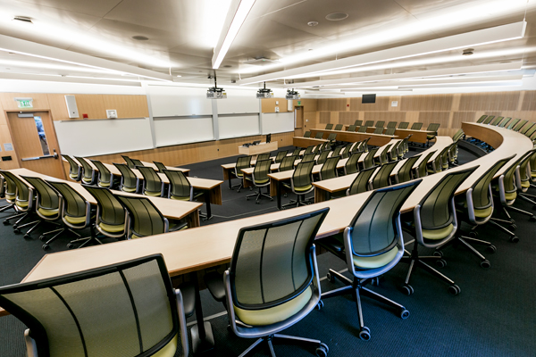 Interior photo of a tiered classroom in Breazzano