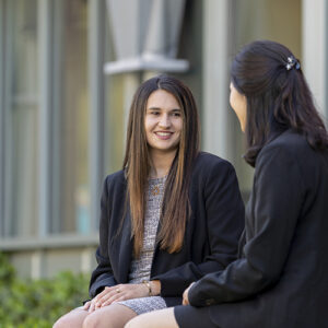 MPS Accounting students talking outside of Sage Hall