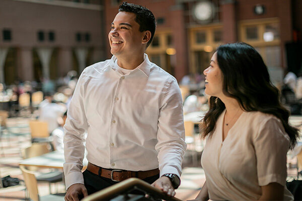 Two students in Sage Hall