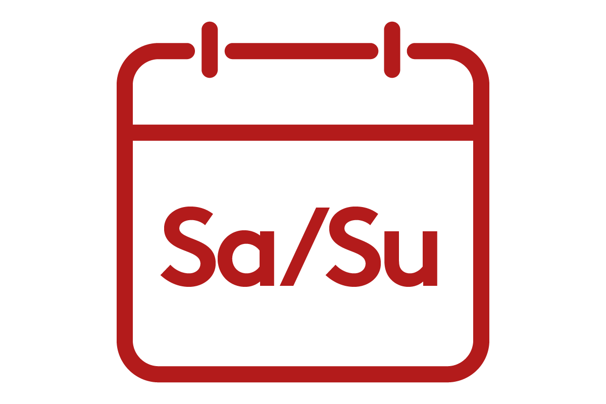 icon of calendar with Saturday and Sunday highlighted.