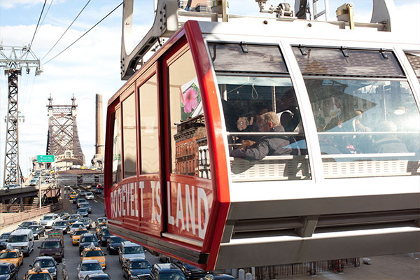 A tram car on the Roosevelt Island tramway.