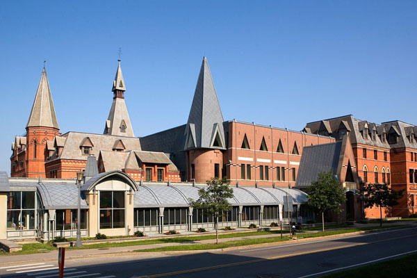 Face of Sage Hall from across the street.