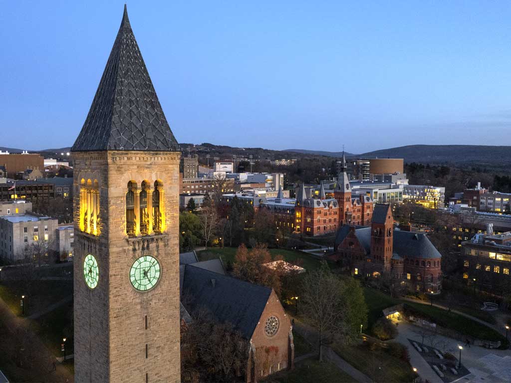 McGraw clock tower with Sage Hall in the distance.