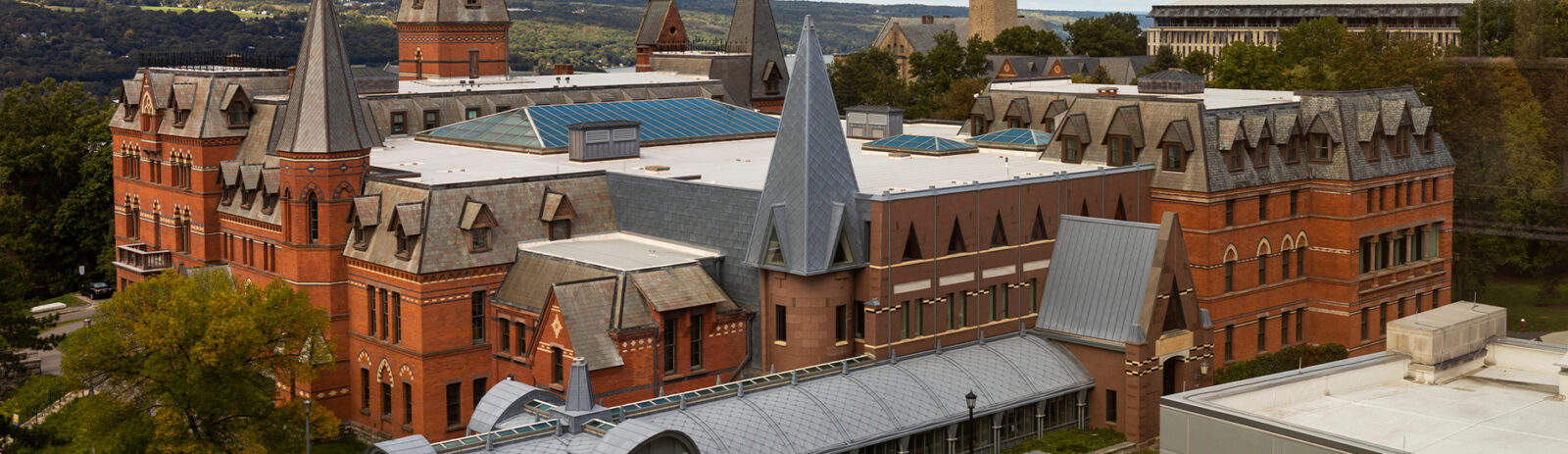 Aerial view of Sage Hall.