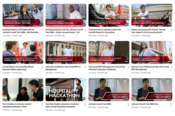 Screenshot of the Cornell SC Johnson Youtube page.