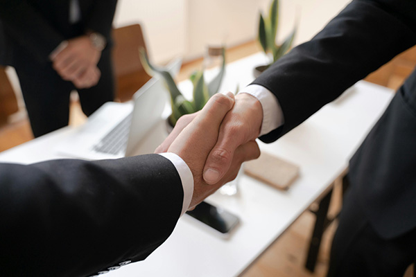 Image of two male hands shaking in agreement