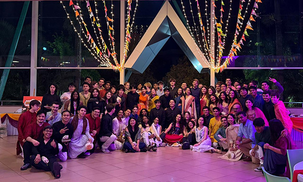 A large group of people at a festive event